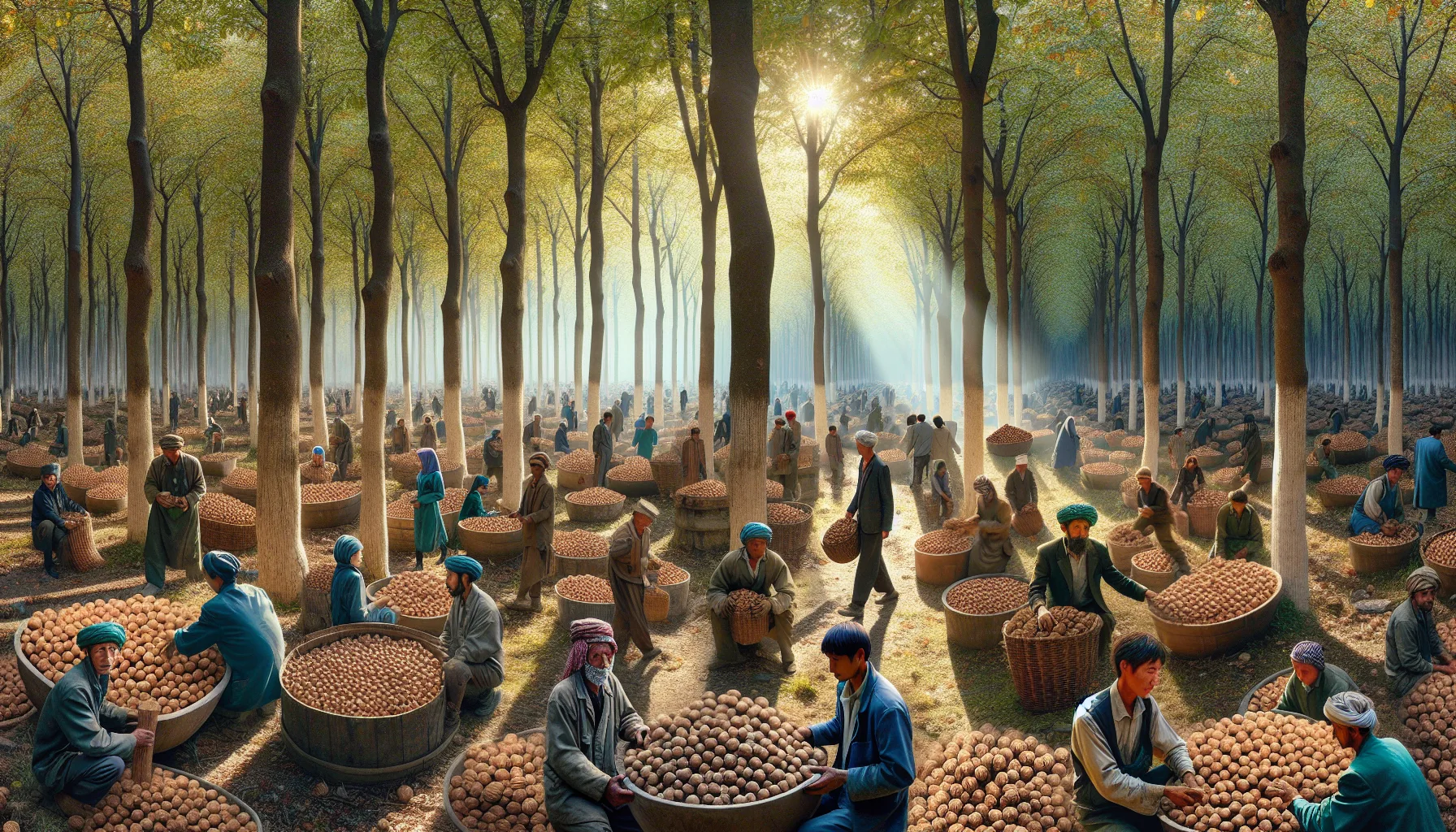 Récolte de noix dans les forêts de noyers millénaires du Kirghizistan